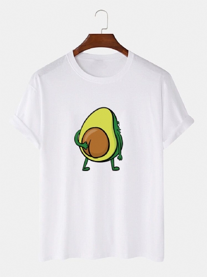 Camisetas Sueltas De Manga Corta Con Cuello Redondo Y Estampado De Aguacate De Frutas De Algodón