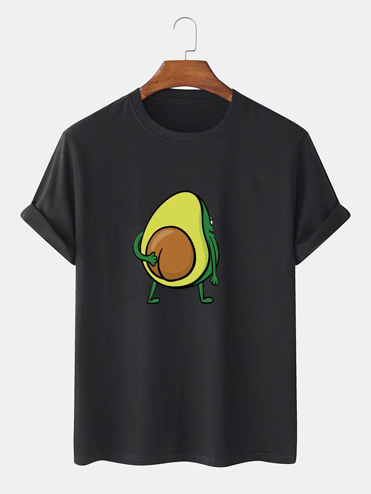 Camisetas Sueltas De Manga Corta Con Cuello Redondo Y Estampado De Aguacate De Frutas De Algodón