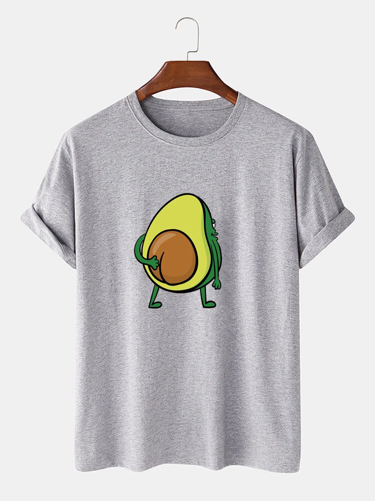 Camisetas Sueltas De Manga Corta Con Cuello Redondo Y Estampado De Aguacate De Frutas De Algodón