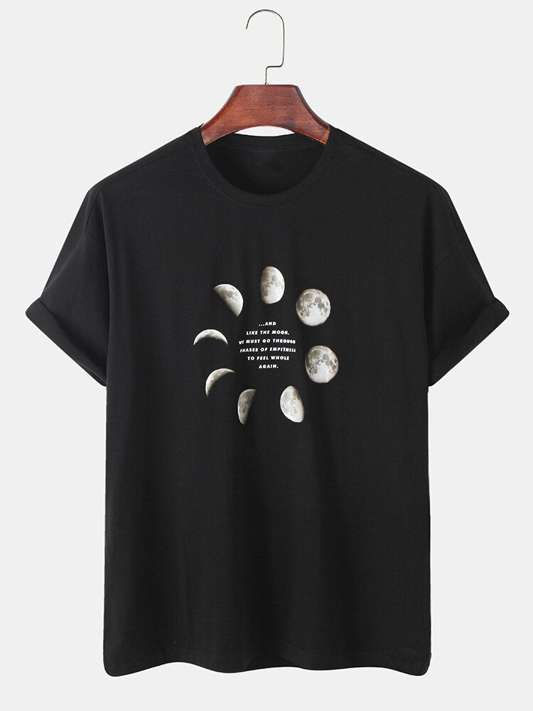 Camisetas Sueltas De Manga Corta Con Cuello Redondo Y Estampado De Eclipse Lunar De Algodón