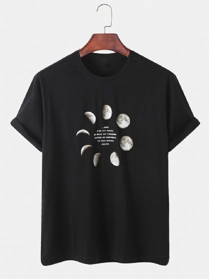 Camisetas Sueltas De Manga Corta Con Cuello Redondo Y Estampado De Eclipse Lunar De Algodón