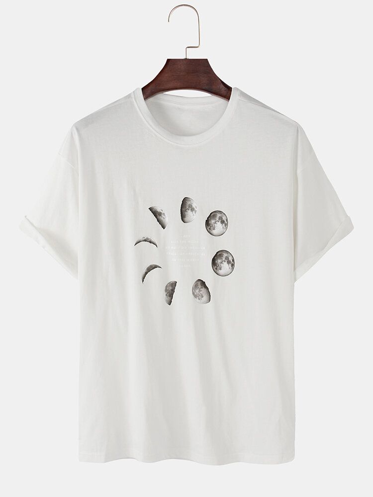 Camisetas Sueltas De Manga Corta Con Cuello Redondo Y Estampado De Eclipse Lunar De Algodón