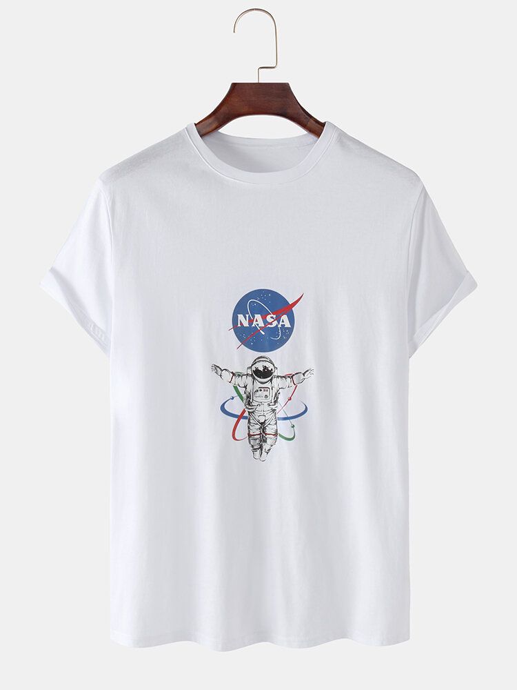 Camisetas Transpirables De Manga Corta Con Cuello Redondo Y Estampado De Astronauta 100% Algodón