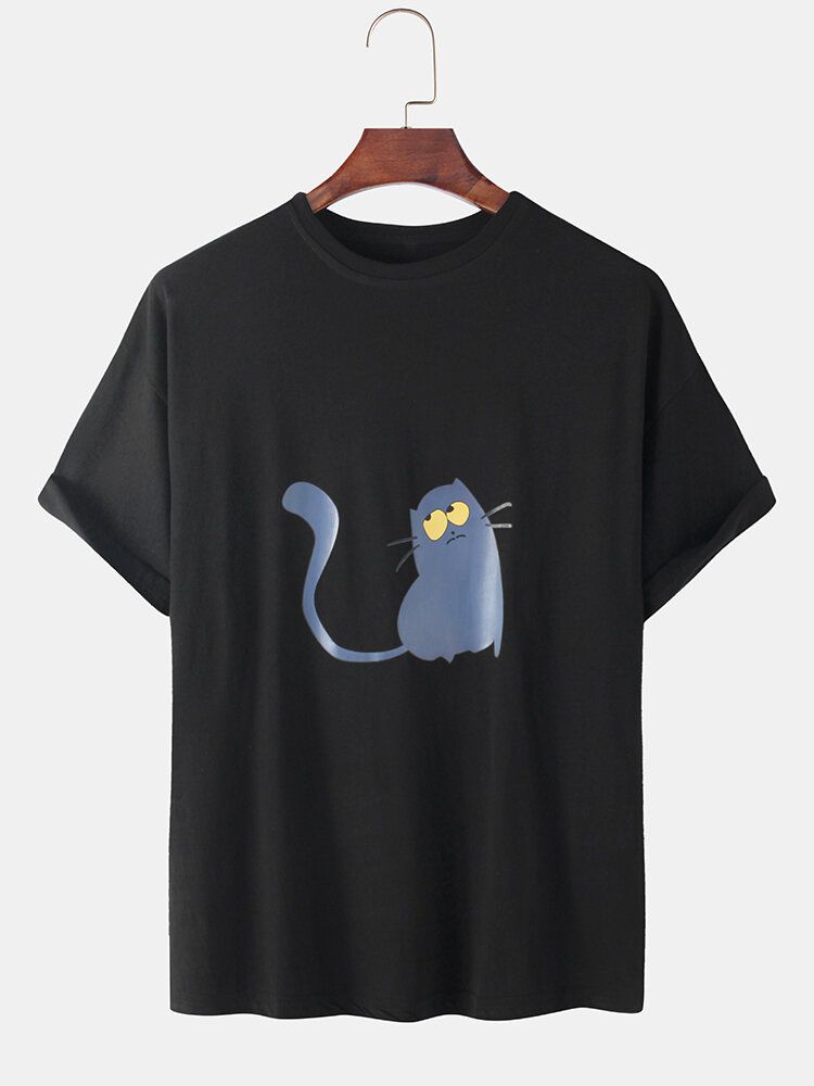 Camisetas Transpirables De Manga Corta Con Estampado Animal De Gato De Dibujos Animados De Algodón