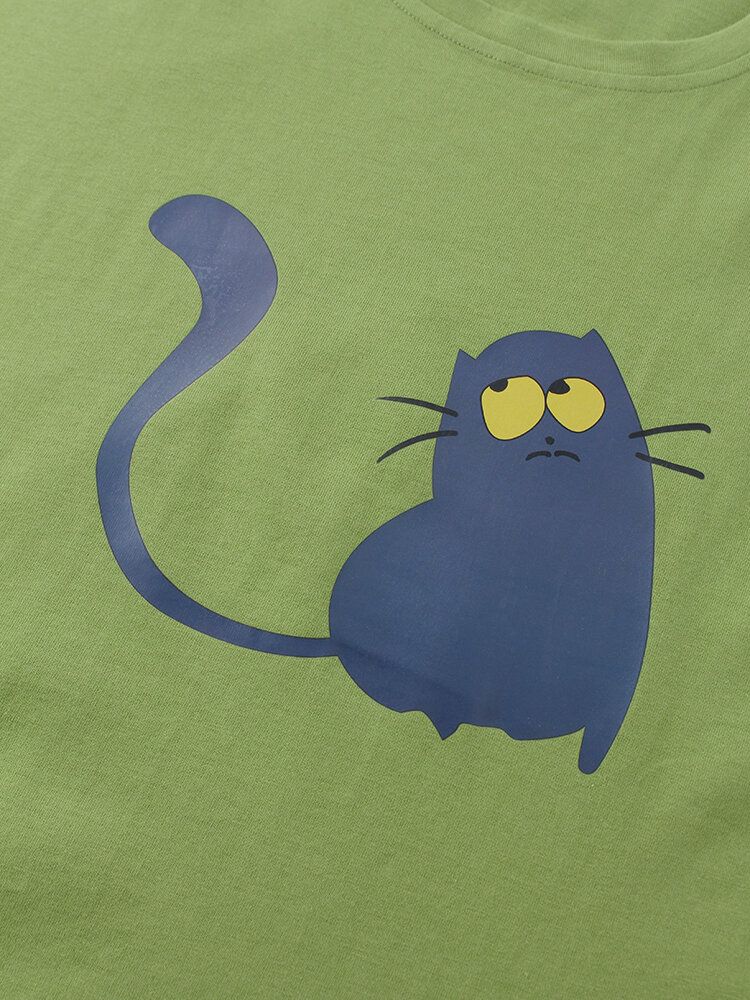 Camisetas Transpirables De Manga Corta Con Estampado Animal De Gato De Dibujos Animados De Algodón