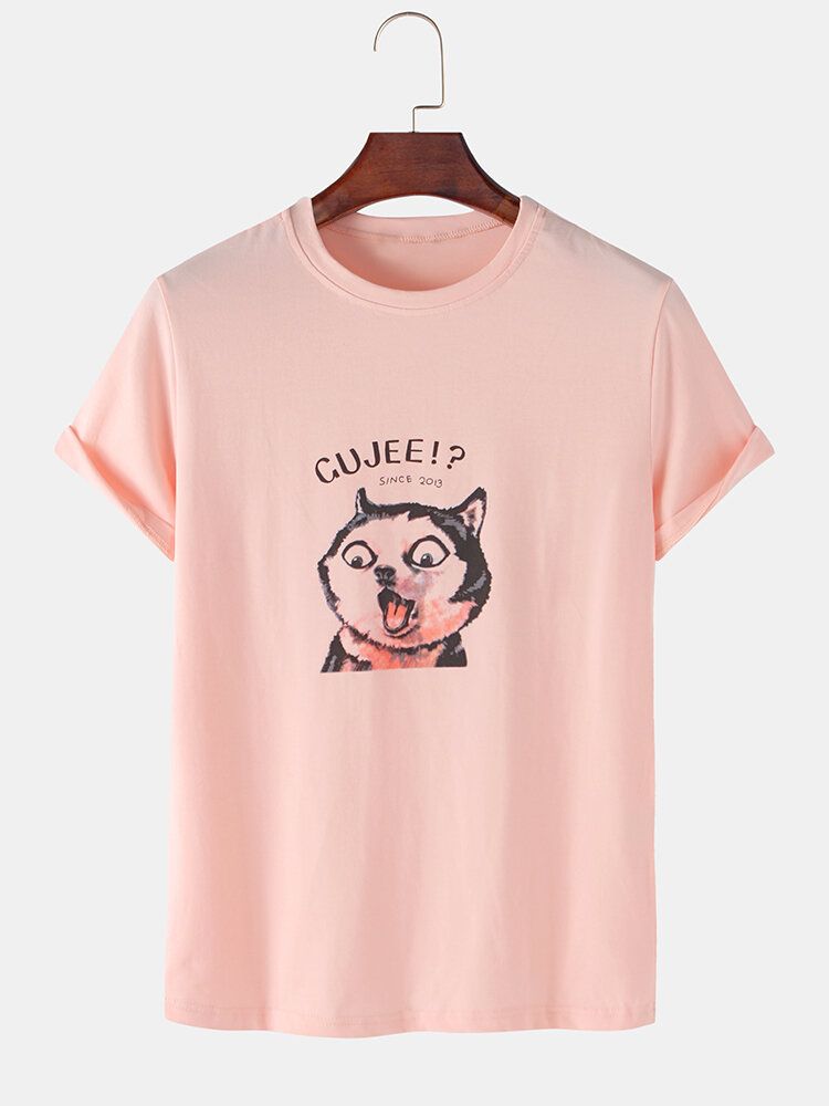 Camisetas Transpirables De Manga Corta Con Patrón De Dibujos Animados De Perro Divertido De Algodón