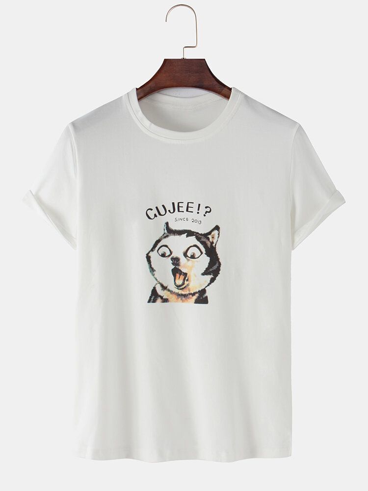 Camisetas Transpirables De Manga Corta Con Patrón De Dibujos Animados De Perro Divertido De Algodón