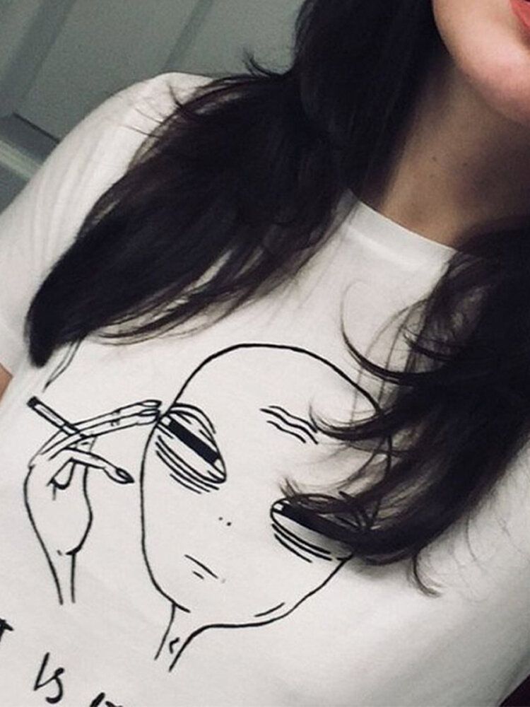 Casual Mujer Cuello Redondo Manga Corta Estampado De Figuras Camiseta Divertida Camisetas