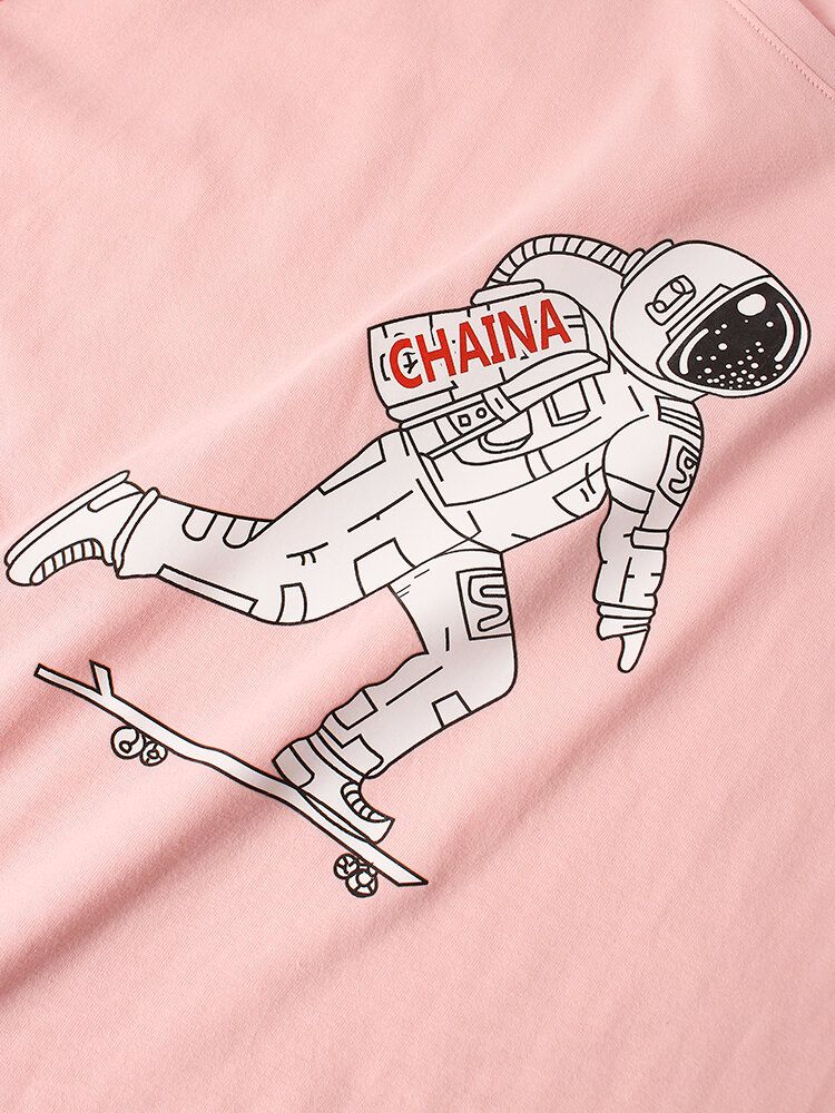 Hombre Astronaut Graphic O-cuello 100% Algodón Casual Camisetas De Manga Corta