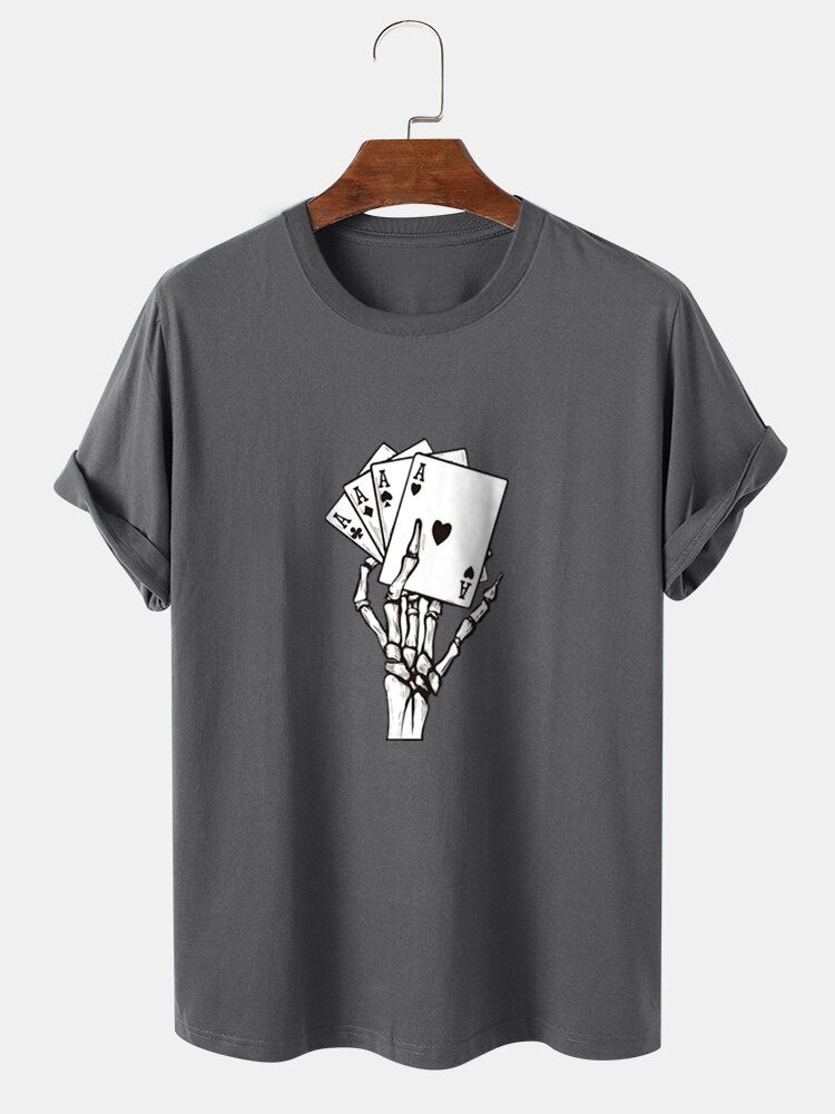 Hombre Poker Skeleton Hand Graphics Street 100% Algodón Camiseta De Manga Corta