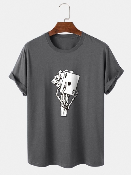 Hombre Poker Skeleton Hand Graphics Street 100% Algodón Camiseta De Manga Corta