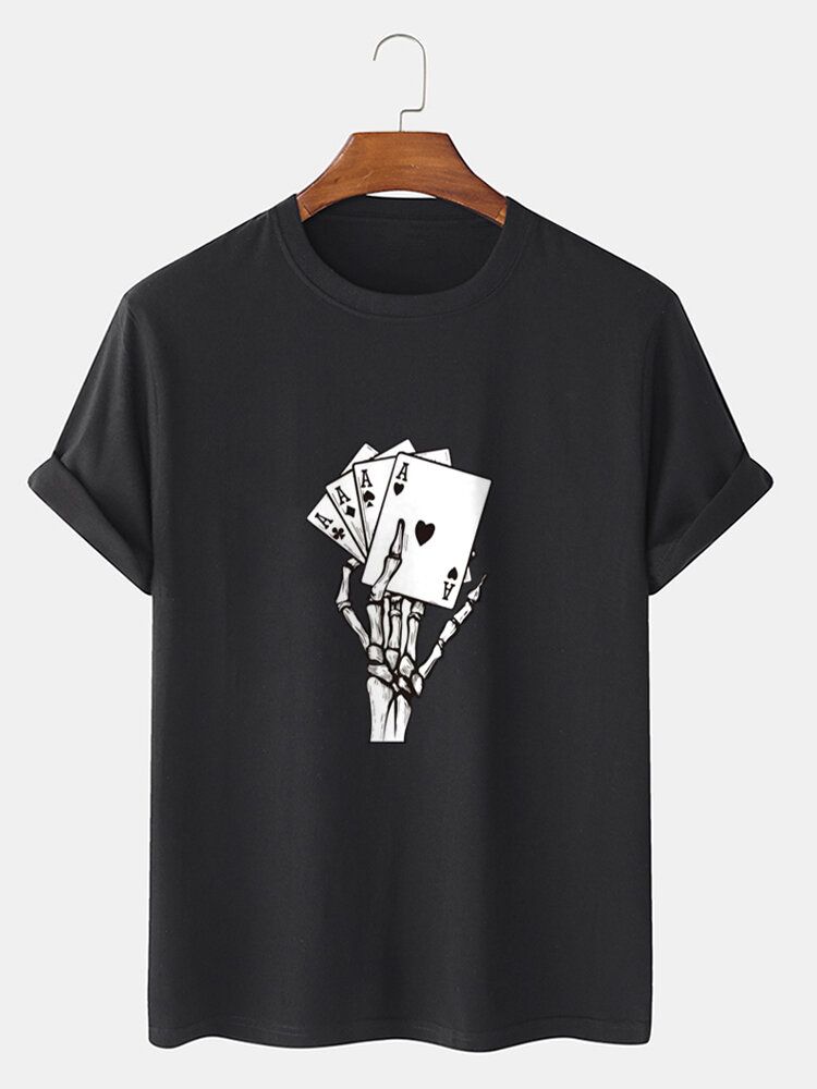 Hombre Poker Skeleton Hand Graphics Street 100% Algodón Camiseta De Manga Corta