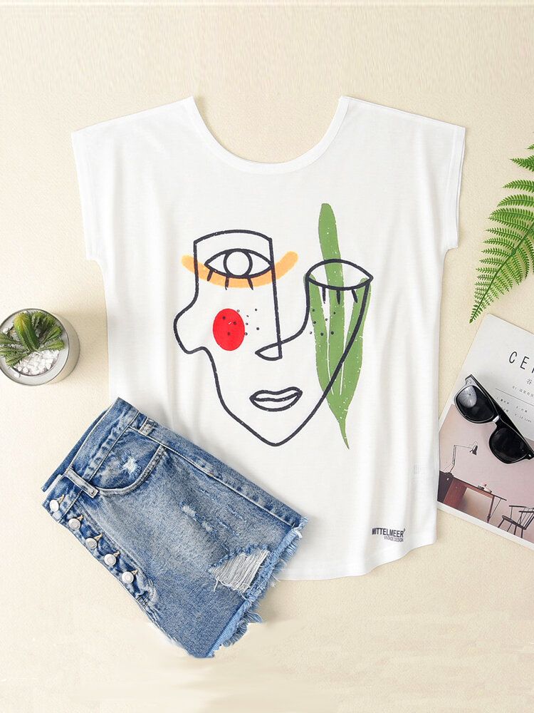 Mujeres Casual Graffiti Print White Wild Tank Top Camisetas Sueltas