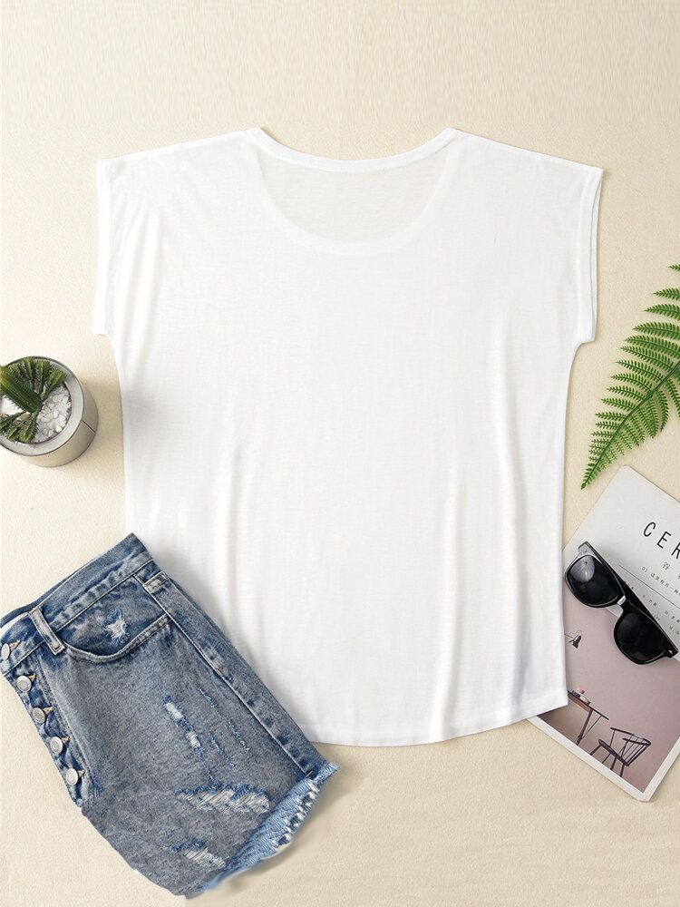 Mujeres Casual Graffiti Print White Wild Tank Top Camisetas Sueltas