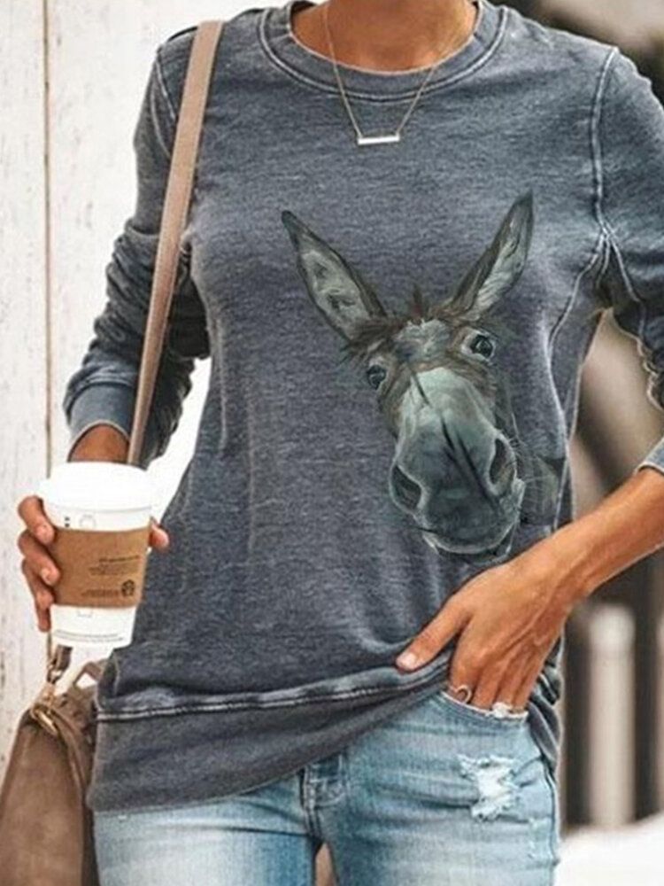 Sudadera Informal De Manga Larga Con Estampado De Burro Divertido De Dibujos Animados Para Mujer