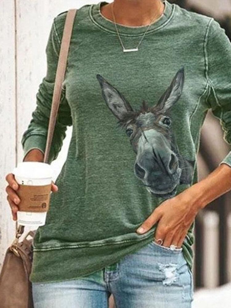 Sudadera Informal De Manga Larga Con Estampado De Burro Divertido De Dibujos Animados Para Mujer