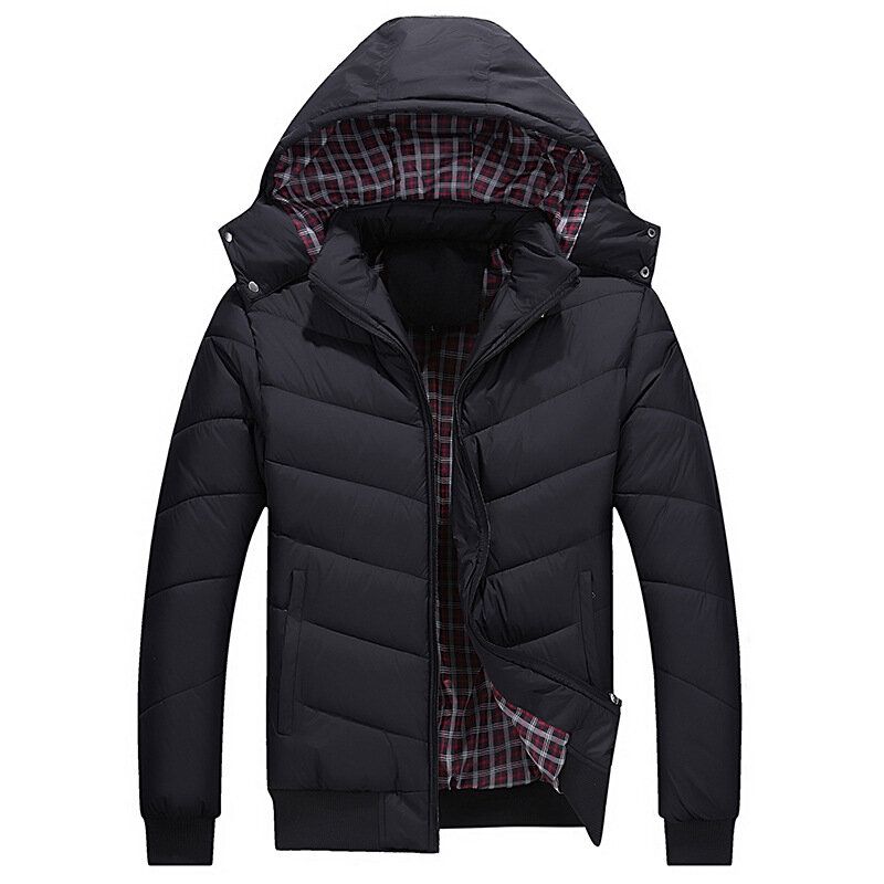 Abrigo Acolchado De Algodón De Plumón De Invierno Con Capucha Para Hombre Chaqueta Gruesa Con Cuello Alto Parka Corta Y Cálida