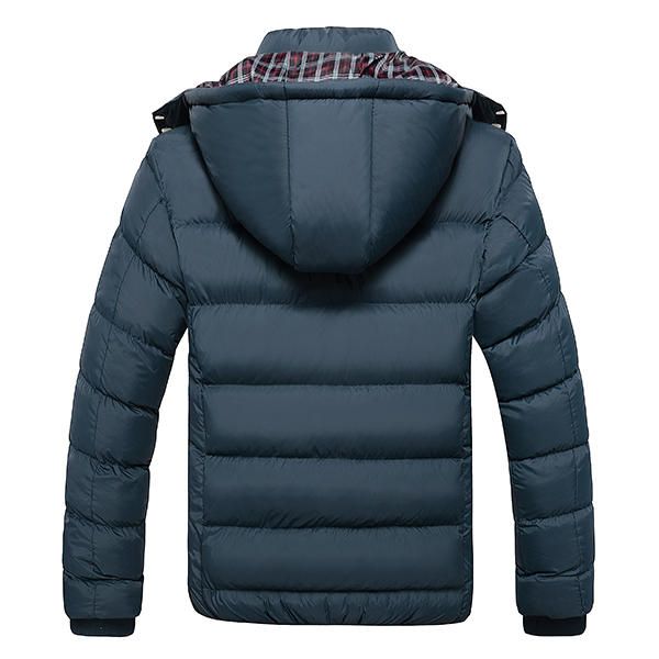 Abrigo Deatchable Con Capucha De Invierno De Color Sólido Grueso Para Hombre Chaqueta Delgada Y Cálida