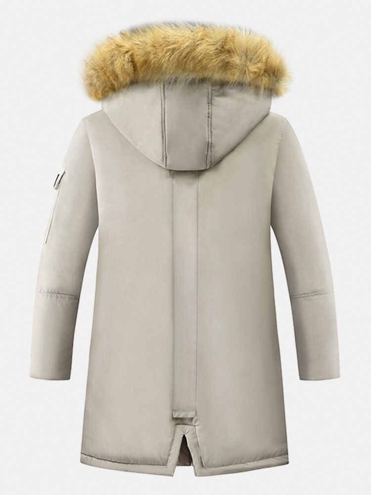 Chaqueta De Abrigo Con Capucha De Piel De Longitud Media Con Cremallera Gruesa De Invierno Para Hombre