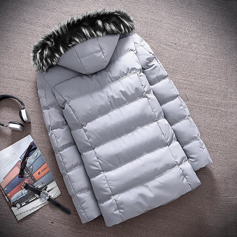 Chaqueta Acolchada De Algodón Cálido Para Hombre Parka De Invierno Aislada Con Capucha Peluda