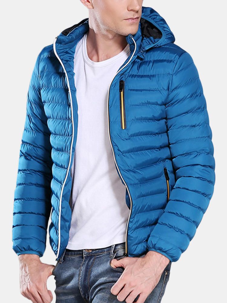 Chaqueta Acolchada De Algodón Informal Para Hombre Abrigos De Color Sólido Con Capucha