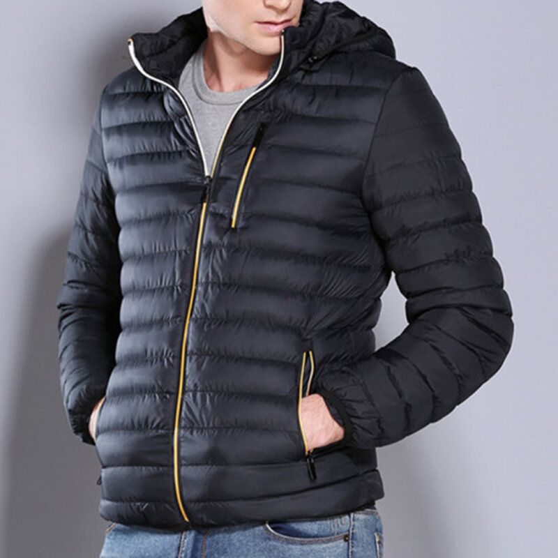 Chaqueta Acolchada De Algodón Informal Para Hombre Abrigos De Color Sólido Con Capucha