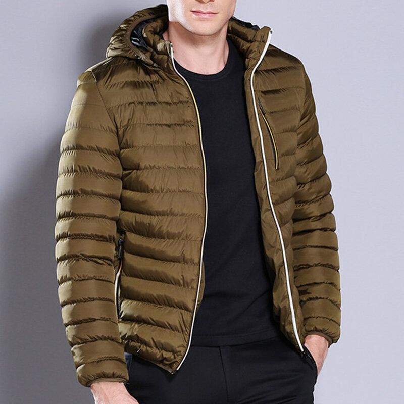 Chaqueta Acolchada De Algodón Informal Para Hombre Abrigos De Color Sólido Con Capucha