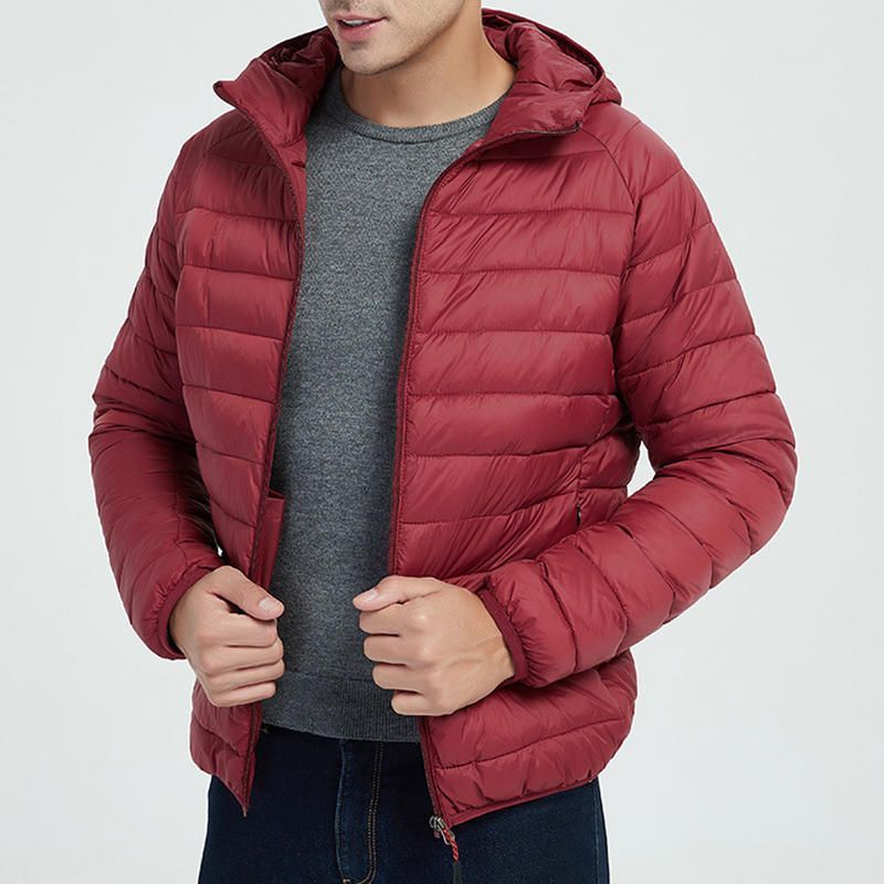 Chaqueta Acolchada De Algodón De Plumón Para Hombre Abrigo Ligero Con Capucha Y Cuello Alto Portátil