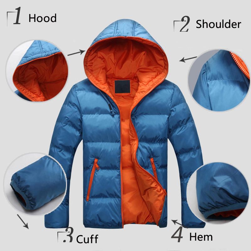 Chaqueta Acolchada Con Capucha Cálida Al Aire Libre De Color De Contraste Térmico De Invierno Para Hombre