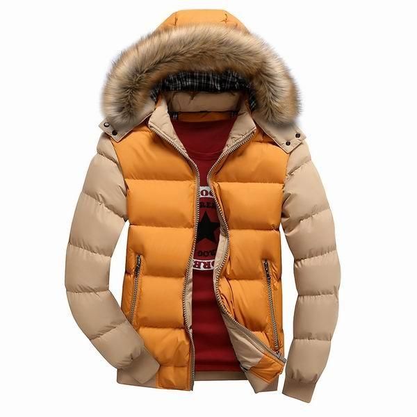 Chaqueta Acolchada Con Capucha Desmontable Con Empalme De Color Para Hombre Gruesa Y Cálida