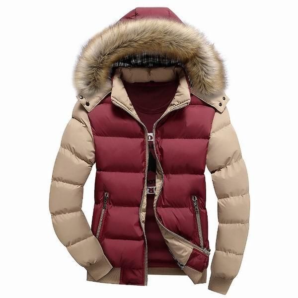 Chaqueta Acolchada Con Capucha Desmontable Con Empalme De Color Para Hombre Gruesa Y Cálida