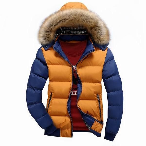 Chaqueta Acolchada Con Capucha Desmontable Con Empalme De Color Para Hombre Gruesa Y Cálida