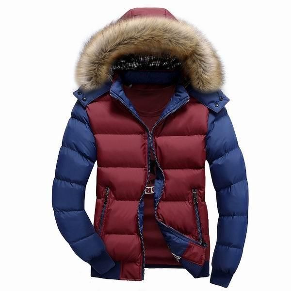 Chaqueta Acolchada Con Capucha Desmontable Con Empalme De Color Para Hombre Gruesa Y Cálida