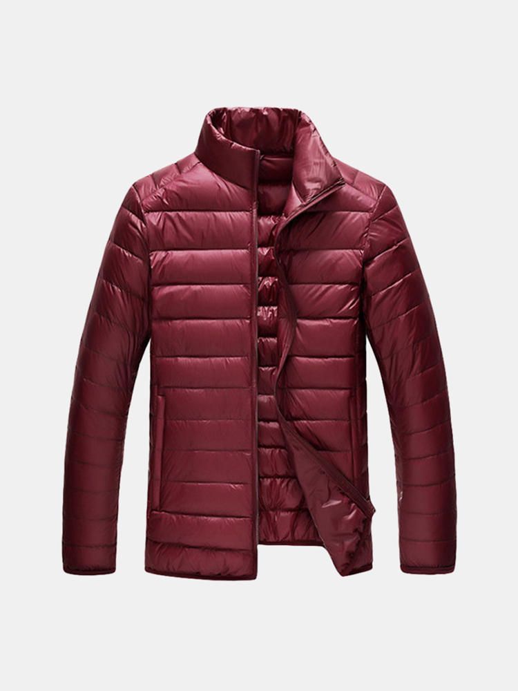 Chaqueta Acolchada De Plumón De Pato Con Cuello Alto Portátil Para Hombre Abrigo Informal De Color Sólido Claro 8 Colores