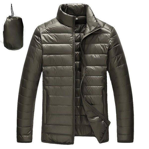 Chaqueta Acolchada De Plumón De Pato Con Cuello Alto Portátil Para Hombre Abrigo Informal De Color Sólido Claro 8 Colores