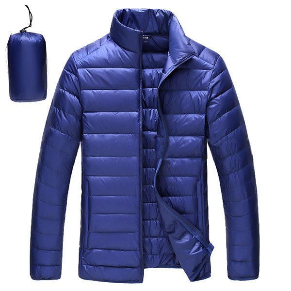 Chaqueta Acolchada De Plumón De Pato Con Cuello Alto Portátil Para Hombre Abrigo Informal De Color Sólido Claro 8 Colores