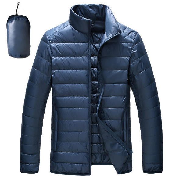 Chaqueta Acolchada De Plumón De Pato Con Cuello Alto Portátil Para Hombre Abrigo Informal De Color Sólido Claro 8 Colores