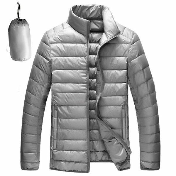 Chaqueta Acolchada De Plumón De Pato Con Cuello Alto Portátil Para Hombre Abrigo Informal De Color Sólido Claro 8 Colores