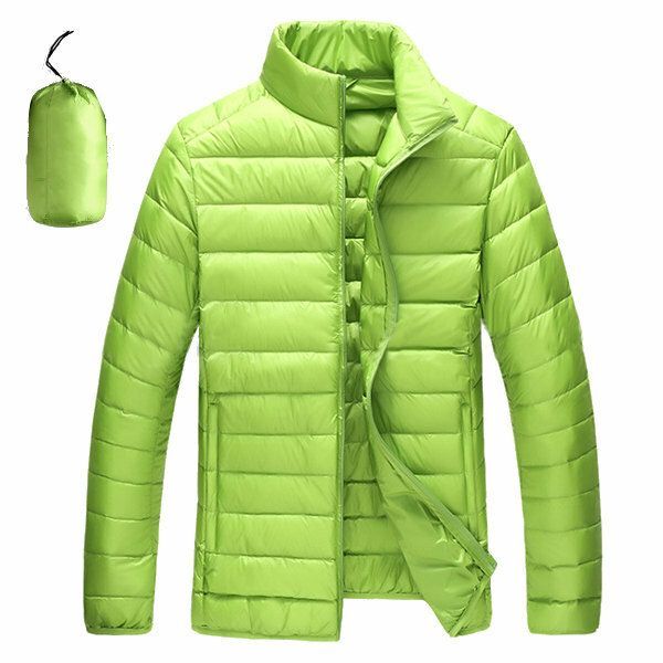 Chaqueta Acolchada De Plumón De Pato Con Cuello Alto Portátil Para Hombre Abrigo Informal De Color Sólido Claro 8 Colores