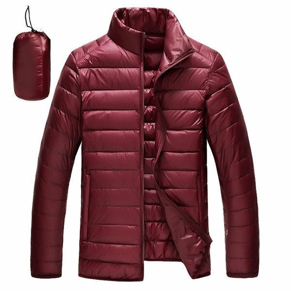 Chaqueta Acolchada De Plumón De Pato Con Cuello Alto Portátil Para Hombre Abrigo Informal De Color Sólido Claro 8 Colores