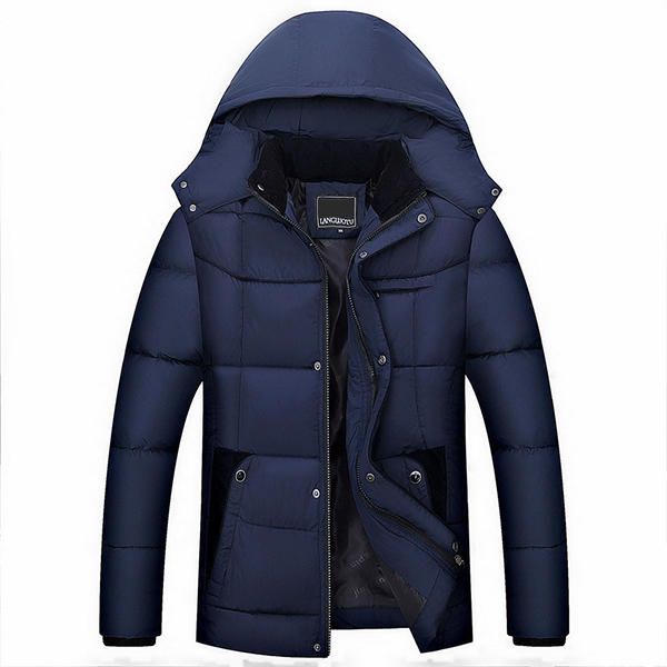 Chaqueta De Cuello Alto Desmontable Con Capucha Gruesa De Invierno Para Hombre