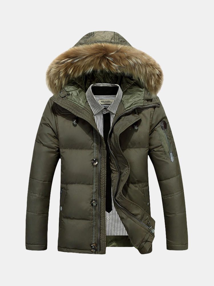 Chaqueta Gruesa Cálida De Invierno Para Hombre Parka Acolchada Con Capucha Peluda