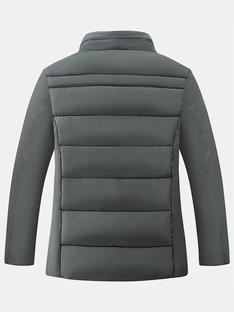 Chaqueta De Plumón Con Bolsillo Y Cuello Alto De Color Sólido Grueso Para Hombre