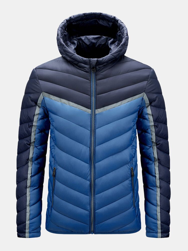 Chaqueta De Plumón Con Capucha Y Cremallera De Bolsillo Cálido Con Contraste De Color Para Hombre