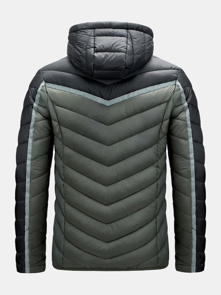 Chaqueta De Plumón Con Capucha Y Cremallera De Bolsillo Cálido Con Contraste De Color Para Hombre