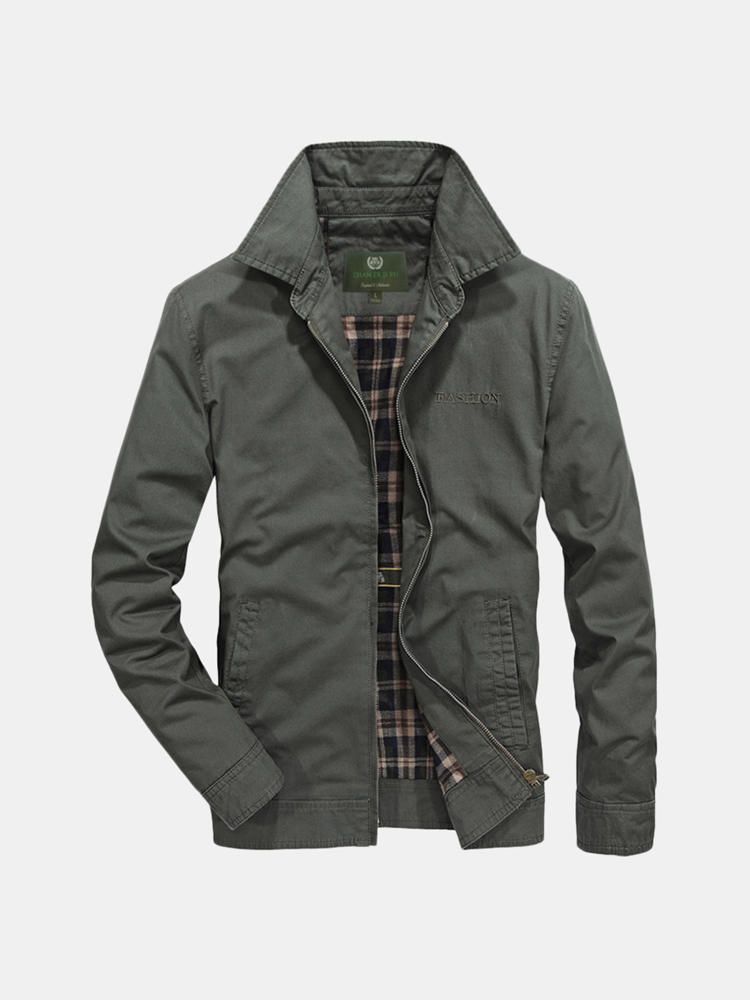 Abrigo De Chaqueta Informal De Otoño Con Cuello Alto De Algodón Para Hombre