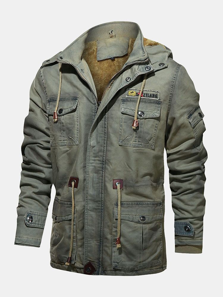 Abrigos De Chaqueta Vintage Gruesos Y Cálidos Con Cintura Con Cordón Y Múltiples Bolsillos Para Hombre