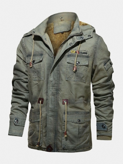 Abrigos De Chaqueta Vintage Gruesos Y Cálidos Con Cintura Con Cordón Y Múltiples Bolsillos Para Hombre