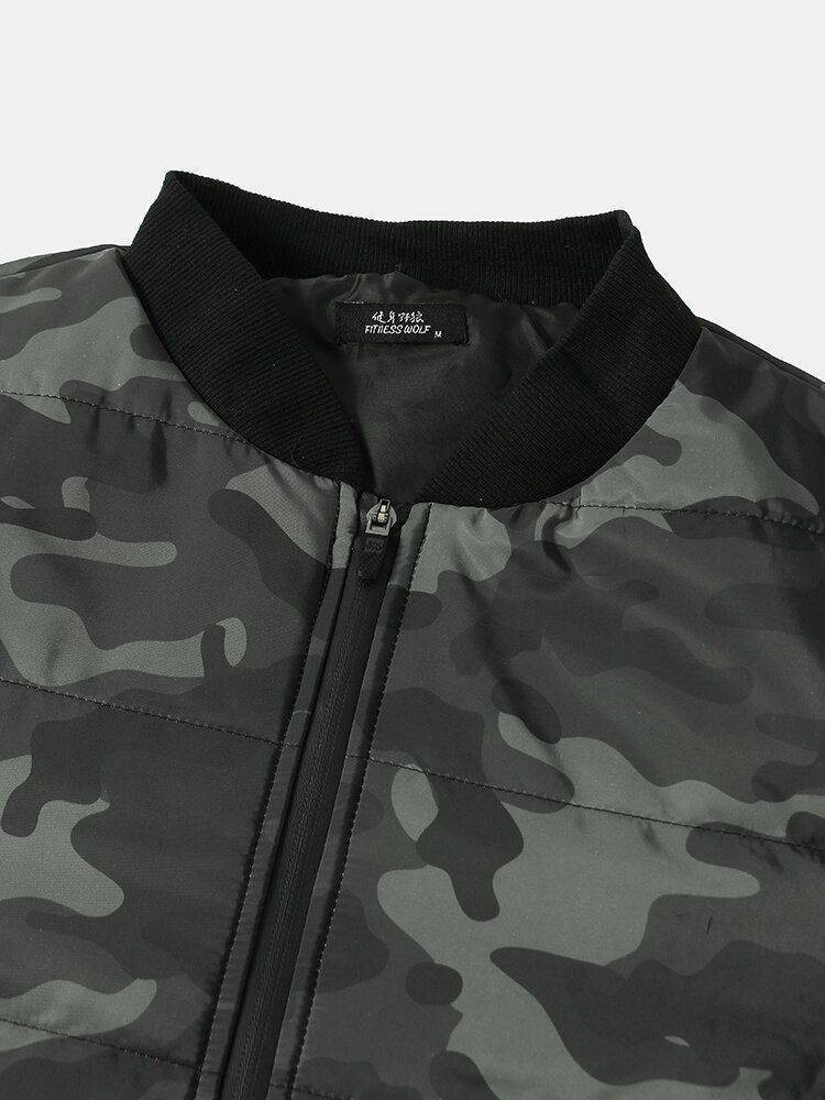 Chaqueta De Béisbol Causal Cálida Delantera Con Cremallera Y Estampado De Camuflaje Para Hombre Con Capucha Extraíble