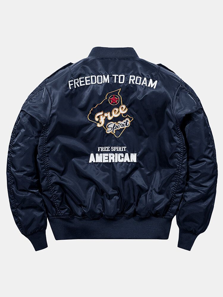 Chaqueta De Bombardero Con Cuello De Béisbol Y Cremallera Bordada Con Insignia De Letras Para Hombre Con Bolsillo